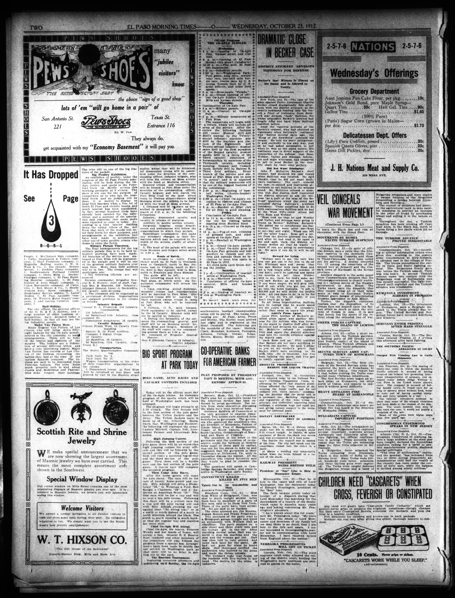 El Paso Morning Times (El Paso, Tex.), Vol. 32, Ed. 1 Wednesday, October 23, 1912
                                                
                                                    [Sequence #]: 2 of 12
                                                