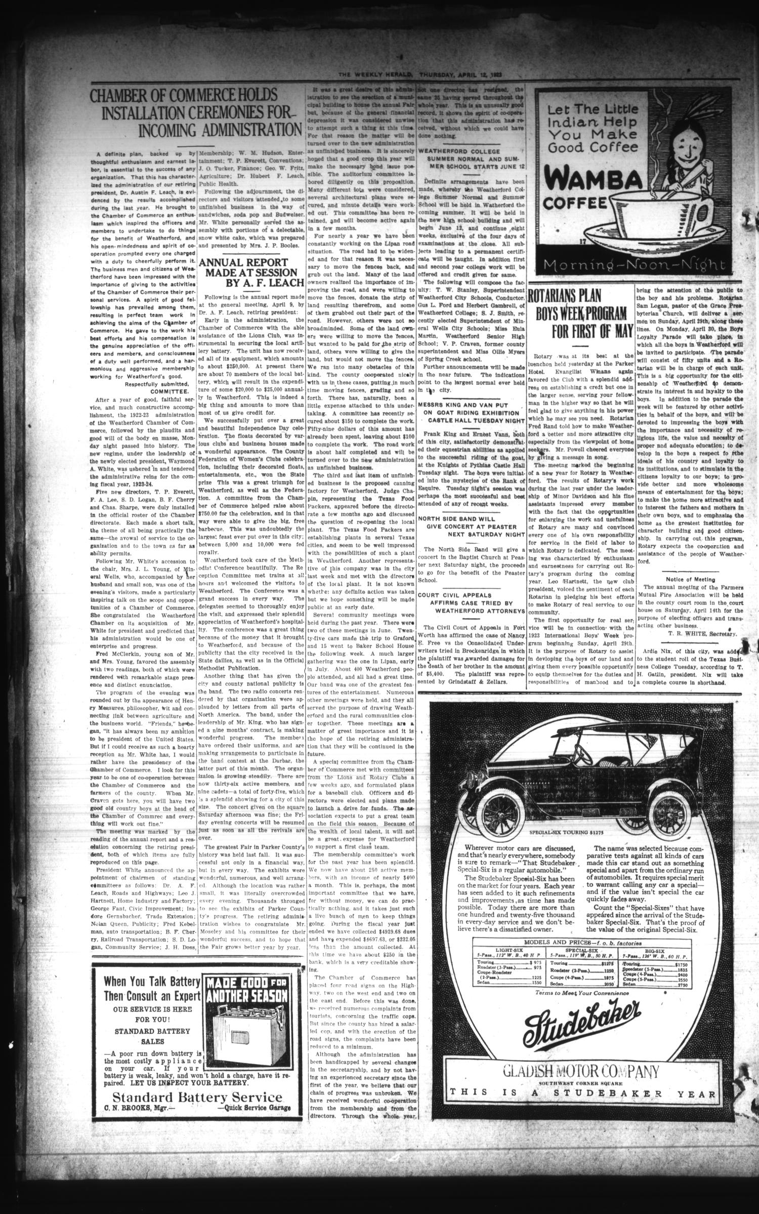 The Weekly Herald (Weatherford, Tex.), Vol. 22, No. 52, Ed. 1 Thursday, April 12, 1923
                                                
                                                    [Sequence #]: 8 of 12
                                                