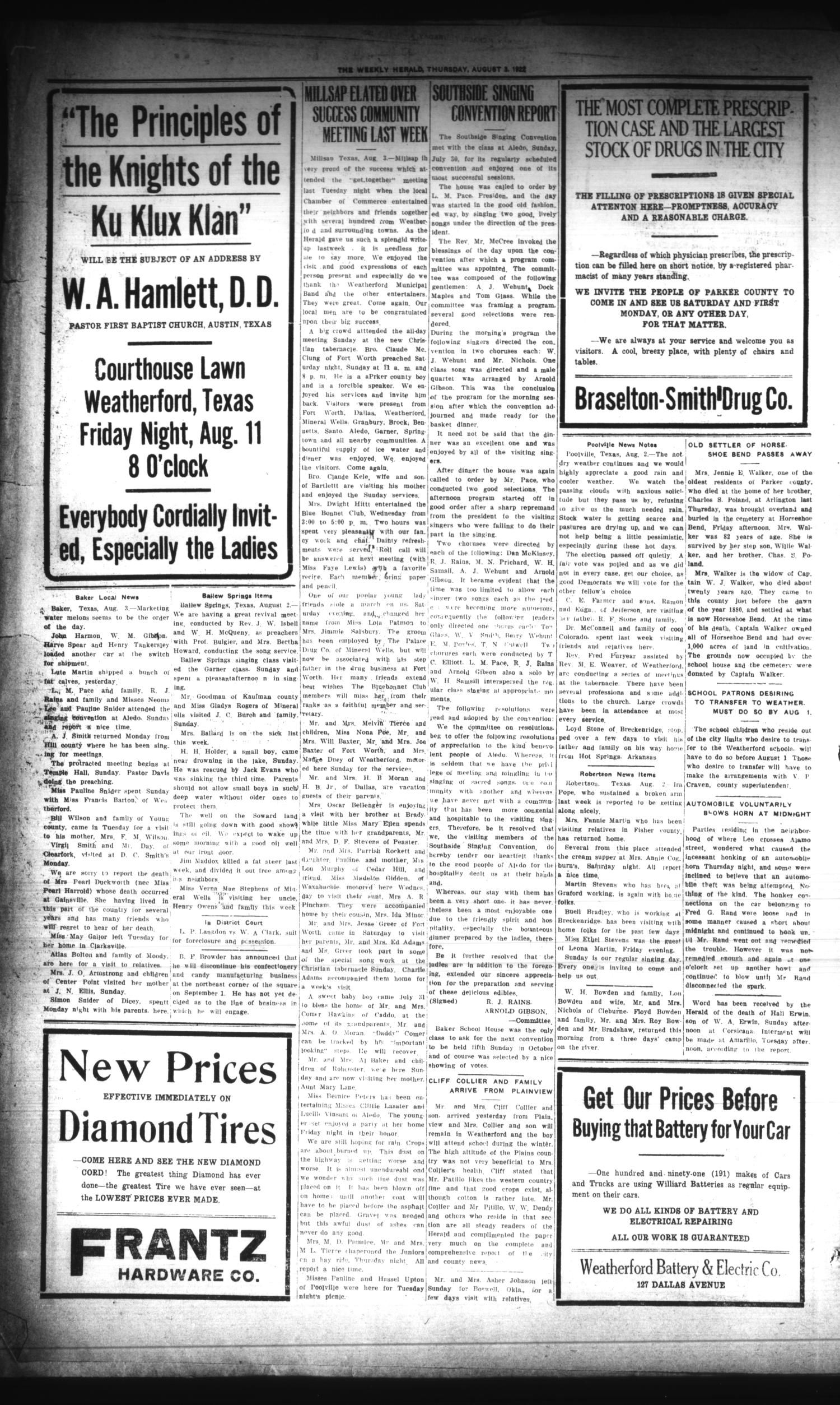 The Weekly Herald (Weatherford, Tex.), Vol. 22, No. 17, Ed. 1 Thursday, August 3, 1922
                                                
                                                    [Sequence #]: 8 of 10
                                                