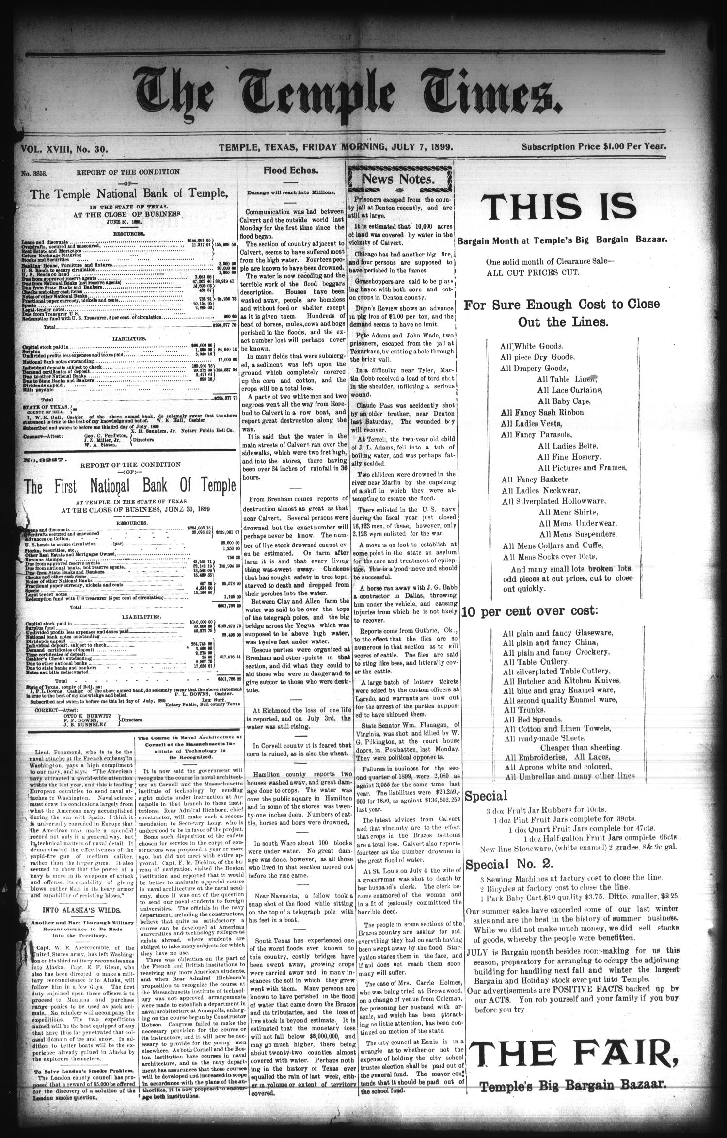 The Temple Times. (Temple, Tex.), Vol. 18, No. 30, Ed. 1 Friday, July 7, 1899
                                                
                                                    [Sequence #]: 1 of 8
                                                