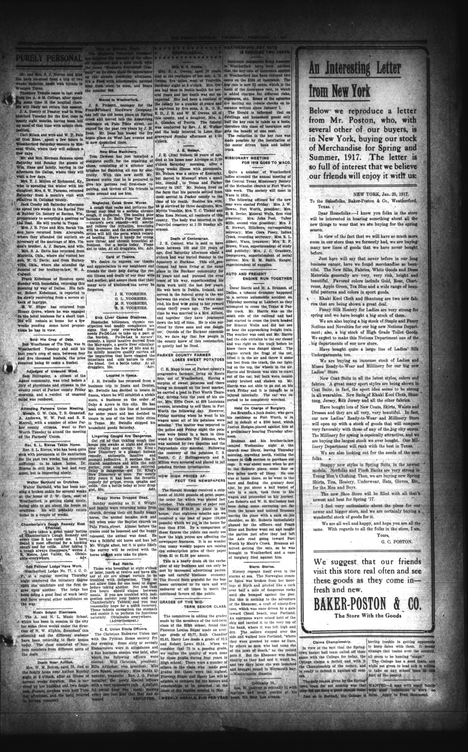 The Weekly Herald (Weatherford, Tex.), Vol. 17, No. 39, Ed. 1 Thursday, February 1, 1917
                                                
                                                    [Sequence #]: 3 of 8
                                                