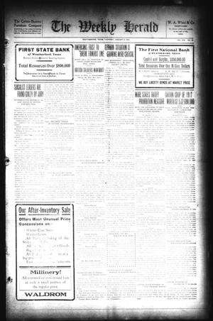 Primary view of object titled 'The Weekly Herald (Weatherford, Tex.), Vol. 19, No. 37, Ed. 1 Thursday, January 9, 1919'.