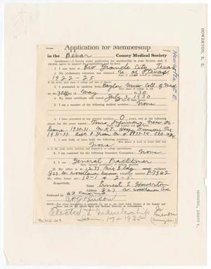 Primary view of object titled '[Medical Association Application: Ernest E. Howerton, MD]'.