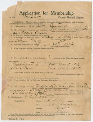 Primary view of object titled '[Medical Association Application: A. R. Sachs, MD]'.