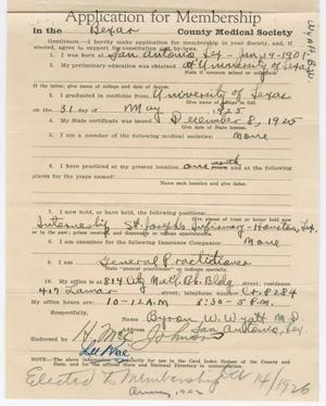 Primary view of object titled '[Medical Association Application: Bryon Wyatt, MD]'.