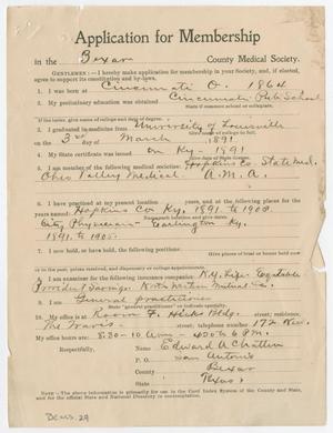 Primary view of object titled '[Medical Association Application: Edward Chatten, MD]'.