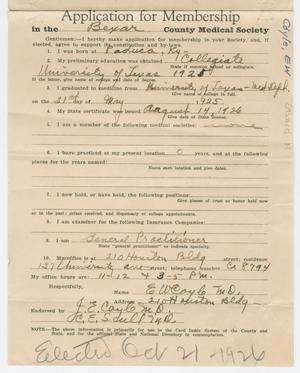 Primary view of object titled '[Medical Association Application: Edward W. Coyle, MD]'.