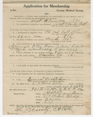 Primary view of object titled '[Medical Association Application: A. M. Davidson, MD]'.