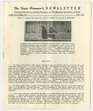Primary view of object titled 'The Texas Fireman's Newsletter, Volume 5, Number 1, July 1965'.