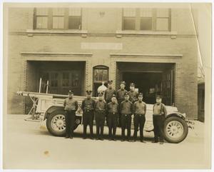 [Photograph of Firemen and Truck by Station No. 5]