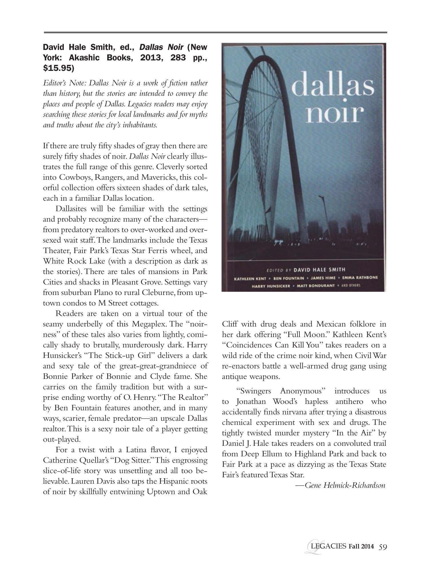 Legacies A History Journal for Dallas and North Central Texas, Volume 26, Number 2, Fall 2014