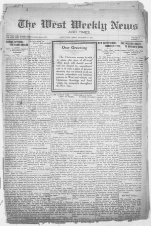 Primary view of object titled 'The West Weekly News and Times. (West, Tex.), Vol. 13, No. 11, Ed. 1 Friday, December 24, 1920'.
