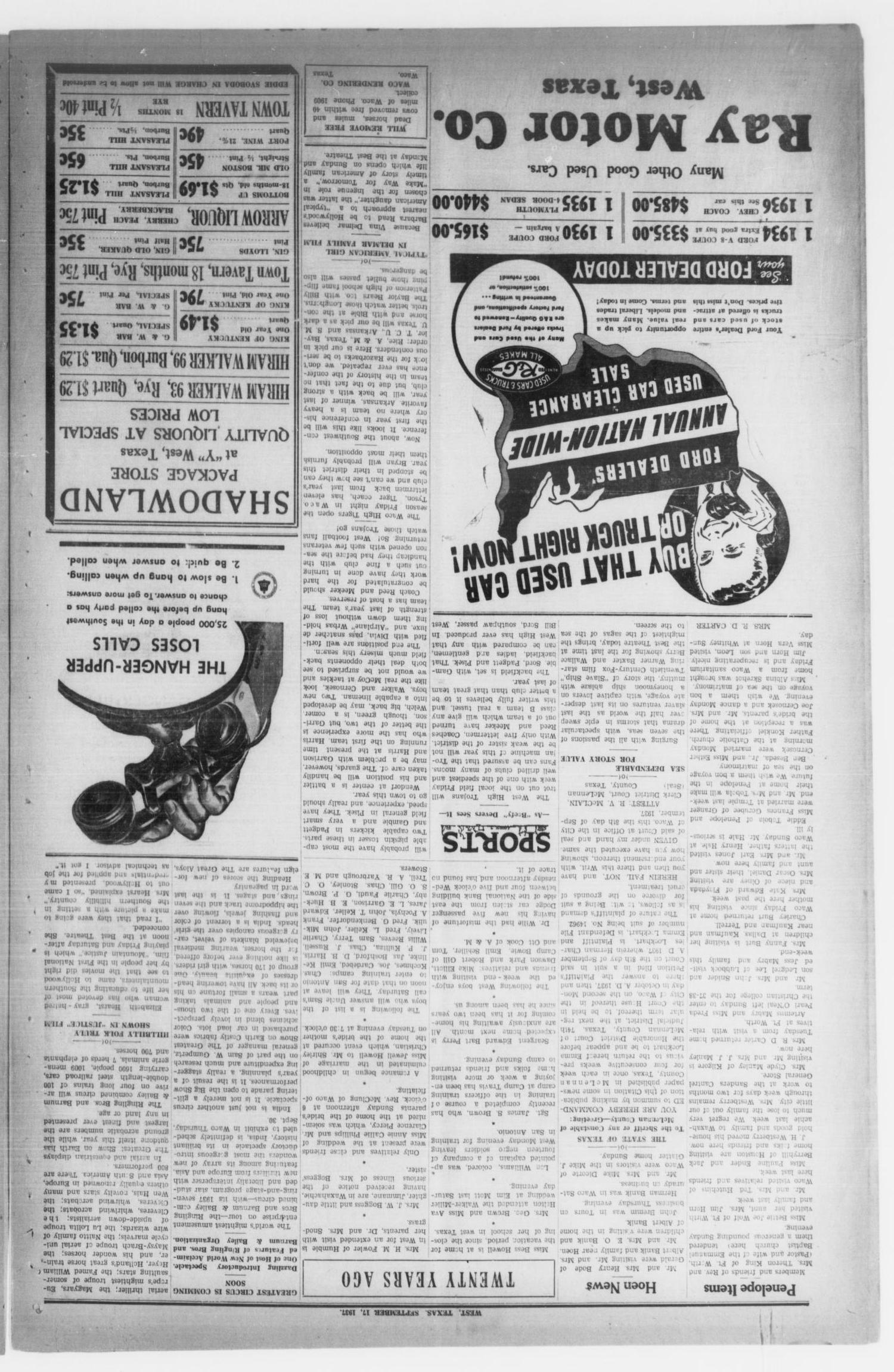 The West News (West, Tex.), Vol. 48, No. 17, Ed. 1 Friday, September 17, 1937
                                                
                                                    [Sequence #]: 8 of 8
                                                