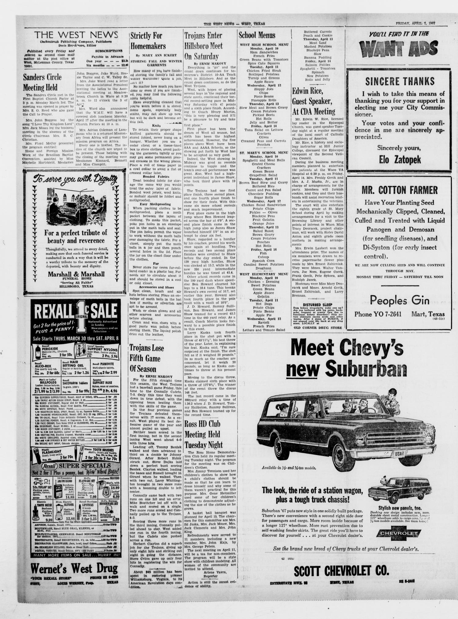 The West News (West, Tex.), Vol. 76, No. 50, Ed. 1 Friday, April 7, 1967
                                                
                                                    [Sequence #]: 4 of 8
                                                