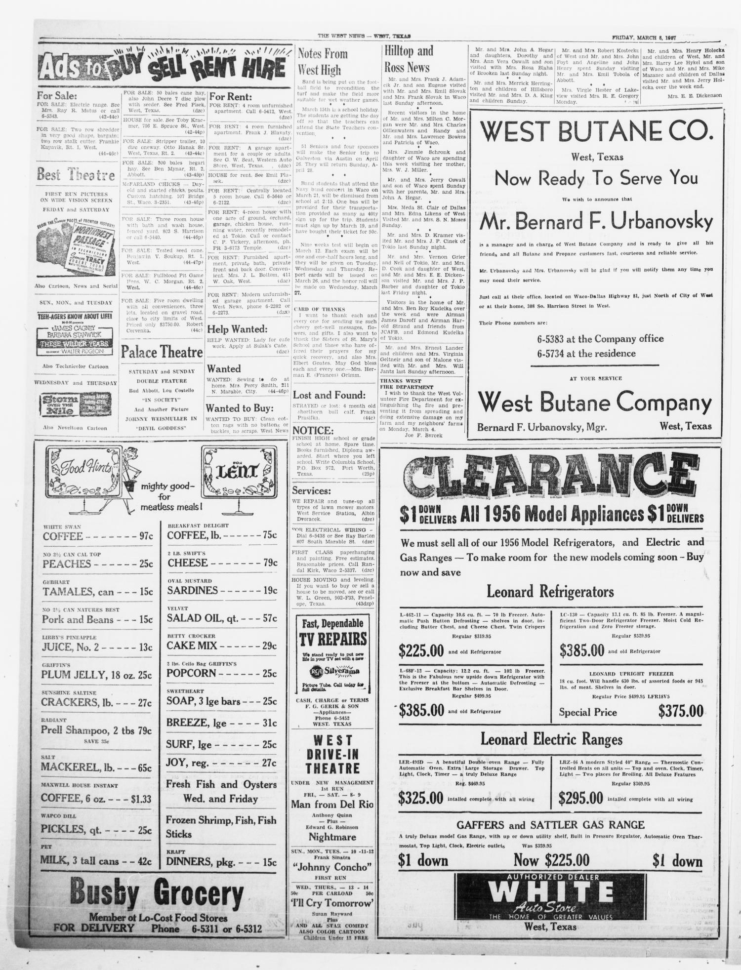 The West News (West, Tex.), Vol. 66, No. 44, Ed. 1 Friday, March 8, 1957
                                                
                                                    [Sequence #]: 6 of 6
                                                