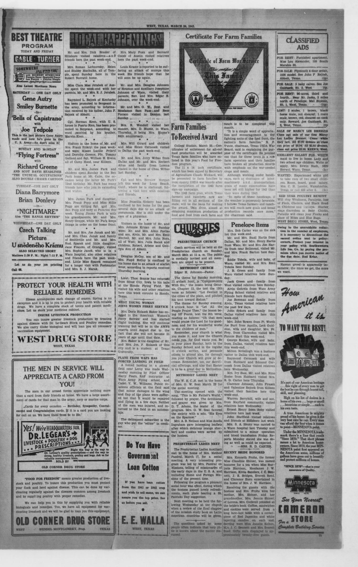 The West News (West, Tex.), Vol. 53, No. 44, Ed. 1 Friday, March 26, 1943
                                                
                                                    [Sequence #]: 5 of 8
                                                
