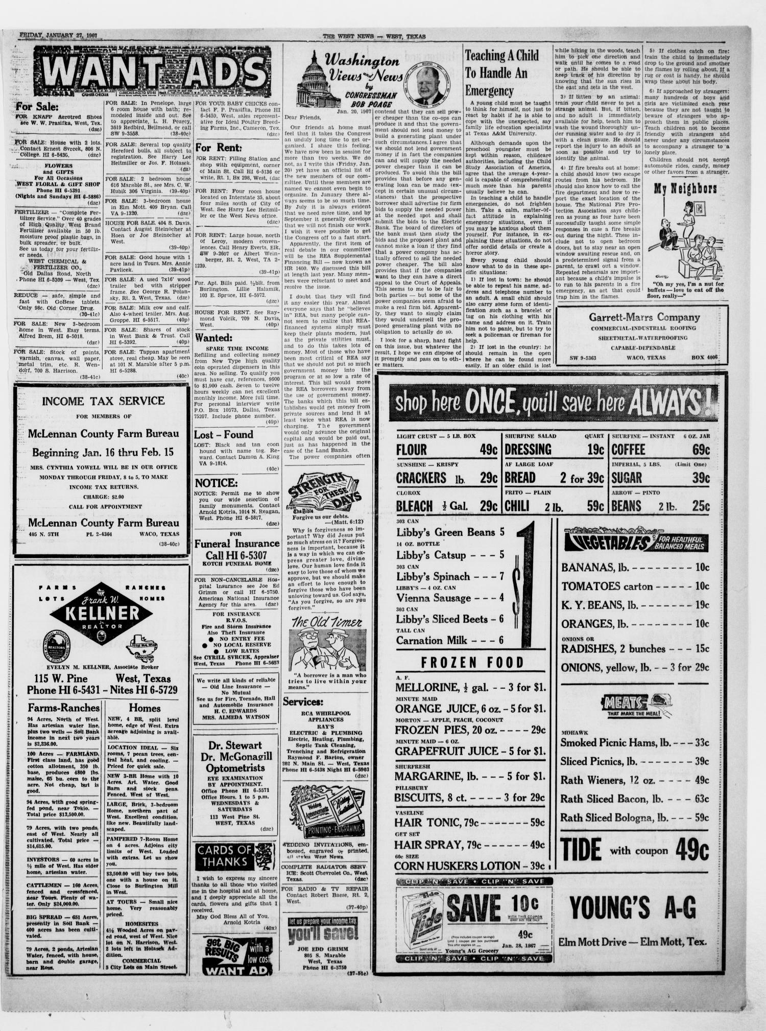 The West News (West, Tex.), Vol. 76, No. 40, Ed. 1 Friday, January 27, 1967
                                                
                                                    [Sequence #]: 7 of 8
                                                