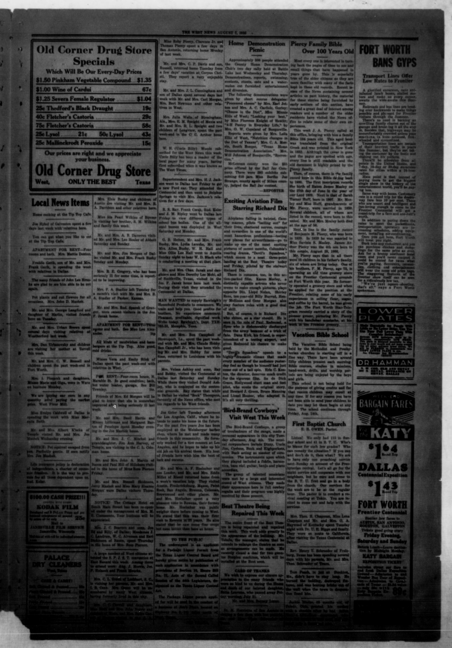 The West News (West, Tex.), Vol. 47, No. 11, Ed. 1 Friday, August 7, 1936
                                                
                                                    [Sequence #]: 5 of 8
                                                