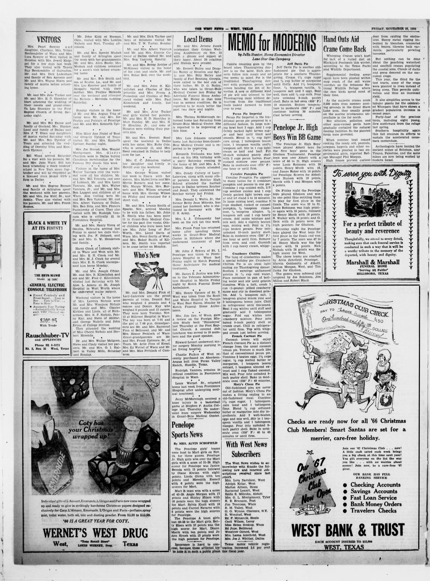 The West News (West, Tex.), Vol. 76, No. 31, Ed. 1 Friday, November 25, 1966
                                                
                                                    [Sequence #]: 2 of 6
                                                