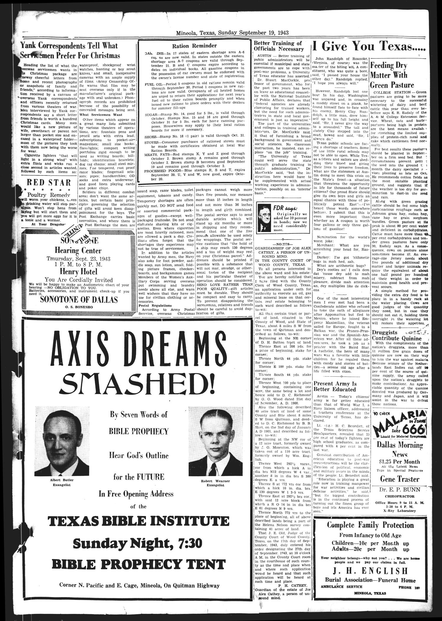 The Sunday Record (Mineola, Tex.), Vol. 31, No. 25, Ed. 1 Sunday, September 19, 1943
                                                
                                                    [Sequence #]: 3 of 4
                                                