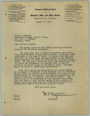 [Letter from M. F. Kretzmann to the Reverend R. Osthoff, August 10, 1927]