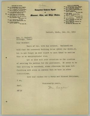 [Letter from William Hagen to the Reverend R. Osthoff, December 22, 1930]