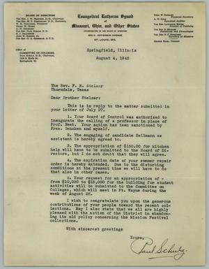 [Letter from Paul Schulz to F. H. Stelzer, August 4, 1945]