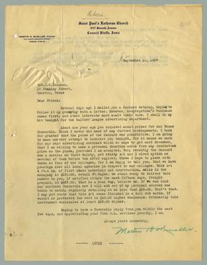Primary view of object titled '[Letter from Martin H. Mueller to J. W. Behnken, September 12, 1928]'.