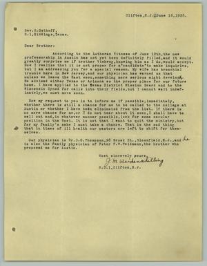 Primary view of object titled '[Letter from J. M. Weidenschilling to R. Osthoff, June 16, 1928]'.