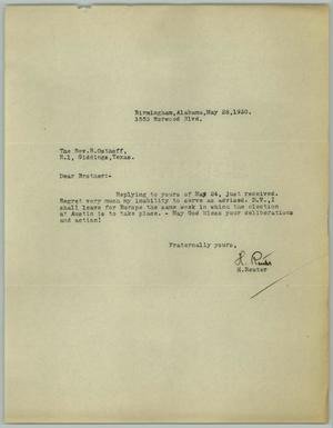 [Letter from H. Reuter to R. Osthoff, May 28, 1930]