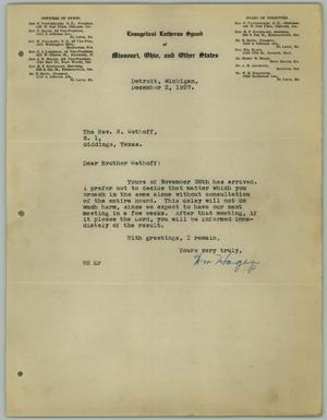 Primary view of object titled '[Letter from William Hagen to the Reverend R. Osthoff, December 2, 1927]'.