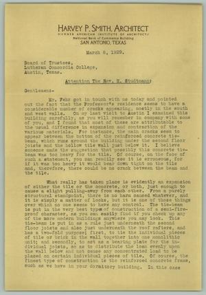 [Letter from Harvey P. Smith to Henry Studtmann, March 8, 1929]