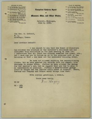 [Letter from William Hagen to the Reverend R. Osthoff, June 4, 1928]
