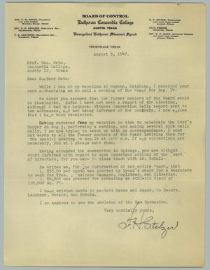[Letter from F. H. Stelzer to George J. Beto, August 5, 1947]
