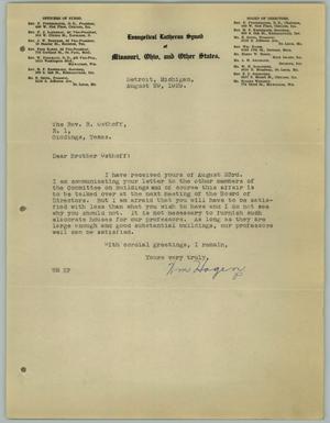 [Letter from William Hagen to the Reverend R. Osthoff, August 29, 1929]