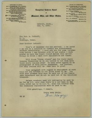 [Letter from William Hagen to the Reverend R. Osthoff, December 7, 1926]