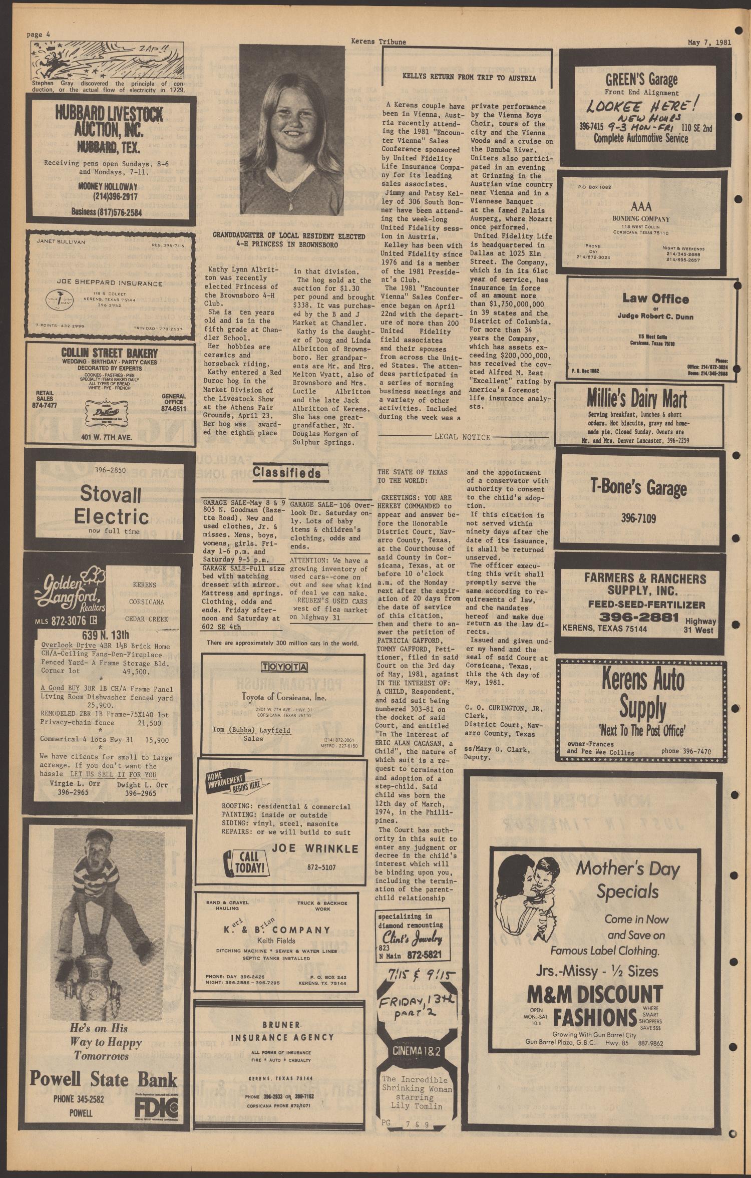 The Kerens Tribune (Kerens, Tex.), Vol. 89, No. 18, Ed. 1 Thursday, May 7, 1981
                                                
                                                    [Sequence #]: 4 of 4
                                                