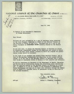 [Letter from Arthur S. Flemming to Members of the President's Commission on Income Maintenance, June 10, 1968]