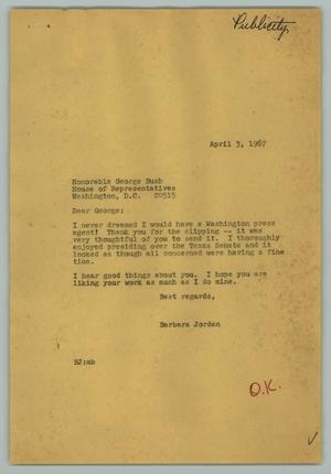 Primary view of object titled 'Letter from Barbara C. Jordan to George H. W. Bush, April 3, 1967]'.