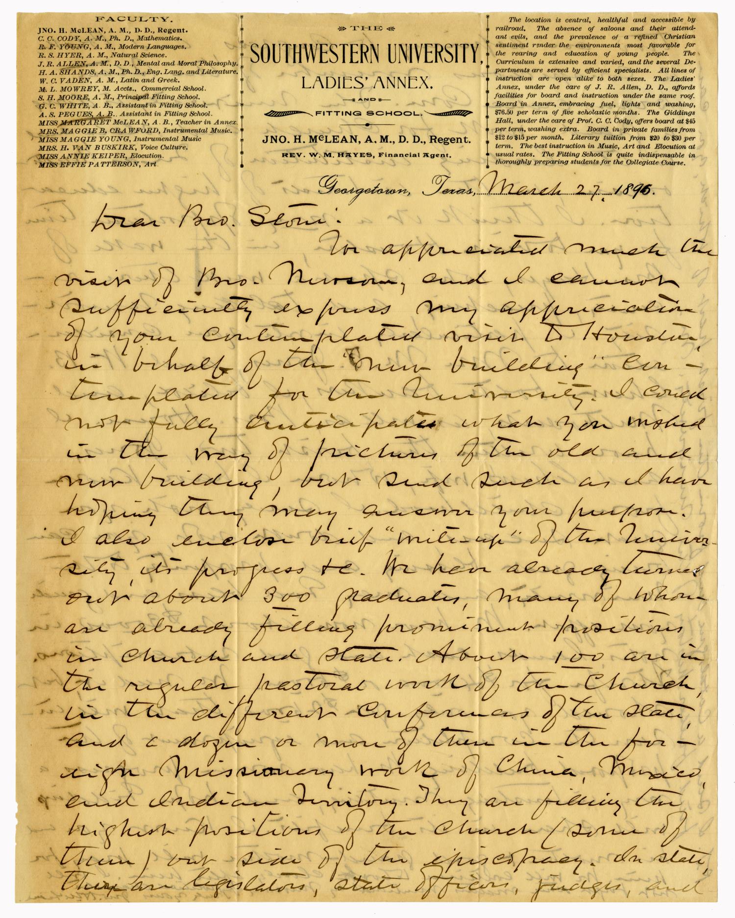 [Letter from Jno. H. McLean to Heber Stone - March 27, 1895]
                                                
                                                    [Sequence #]: 1 of 2
                                                