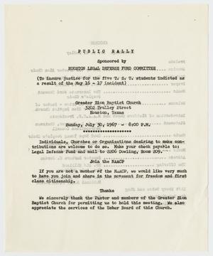Primary view of object titled '[Houston Legal Defense Fund Committee Public Rally Program]'.