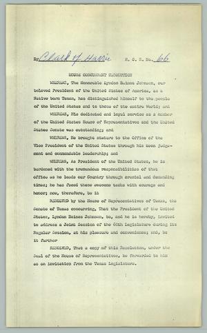 Primary view of object titled '60th Texas Legislature, Regular Session, House Concurrent Resolution 66'.