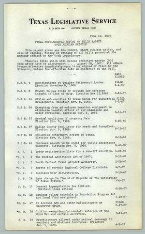 Primary view of object titled '[Report on Bills Passed in the 60th Regular Session of the Texas Legislature]'.