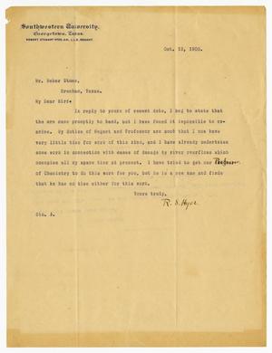 [Letter from R. S. Hyer to Heber Stone - October 13, 1905]