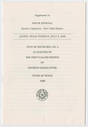 Primary view of object titled '60th Texas Legislature, First Called Session, House Bill 2'.
