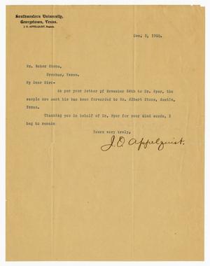 [Letter from J. O. Appelquist to Heber Stone - December 2, 1905]