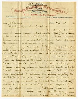 Primary view of object titled '[Letter from F. A. Mood to J. D. Giddings - February 19, 1876]'.