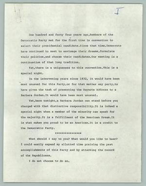 Primary view of object titled '[Barbara C. Jordan Democratic National Convention Speech]'.