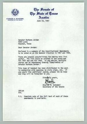 [Letter from Charles Schnabel to Barbara Jordan, June 23, 1967]