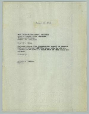 Primary view of object titled '[Letter from Barbara C. Jordan to Mary Watson Hymon, January 10, 1966]'.